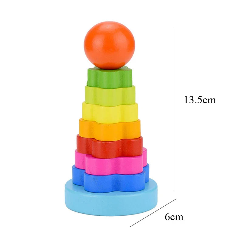 Hot Kids Montessori Wooden Toys – Macaron Blocks, Music Rattles, Colorful Educational Learning Blocks for Babies