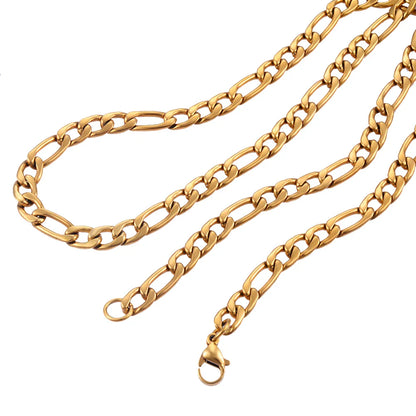 Gold Color Stainless Steel Figaro Chain – 3.0mm-9.5mm for Men & Women, High-Quality Fashion Jewelry