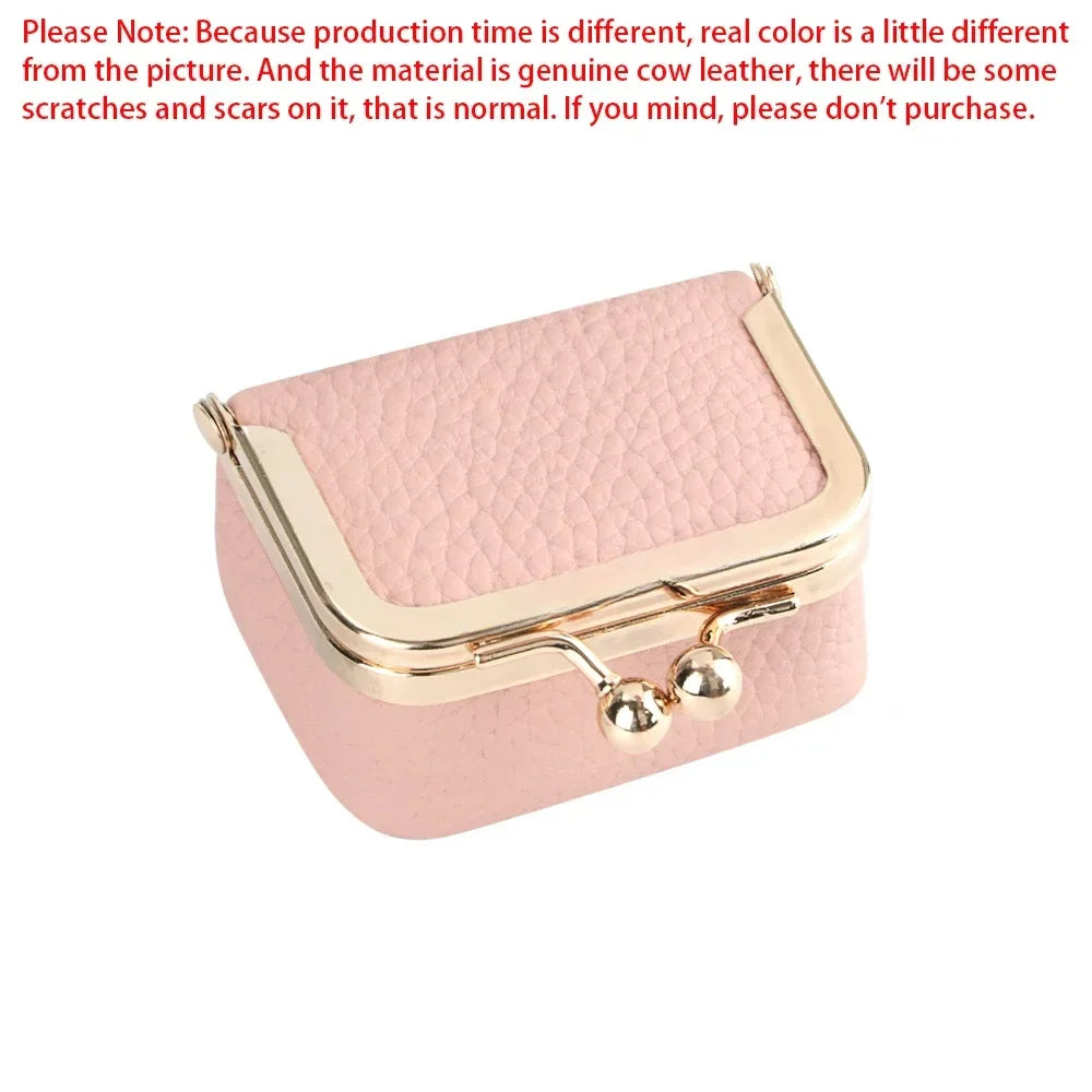 URBAN MASTER Genuine Leather Mini Coin Purse – Solid Color Kiss Lock Change Pouch, Casual Small Wallet for Women