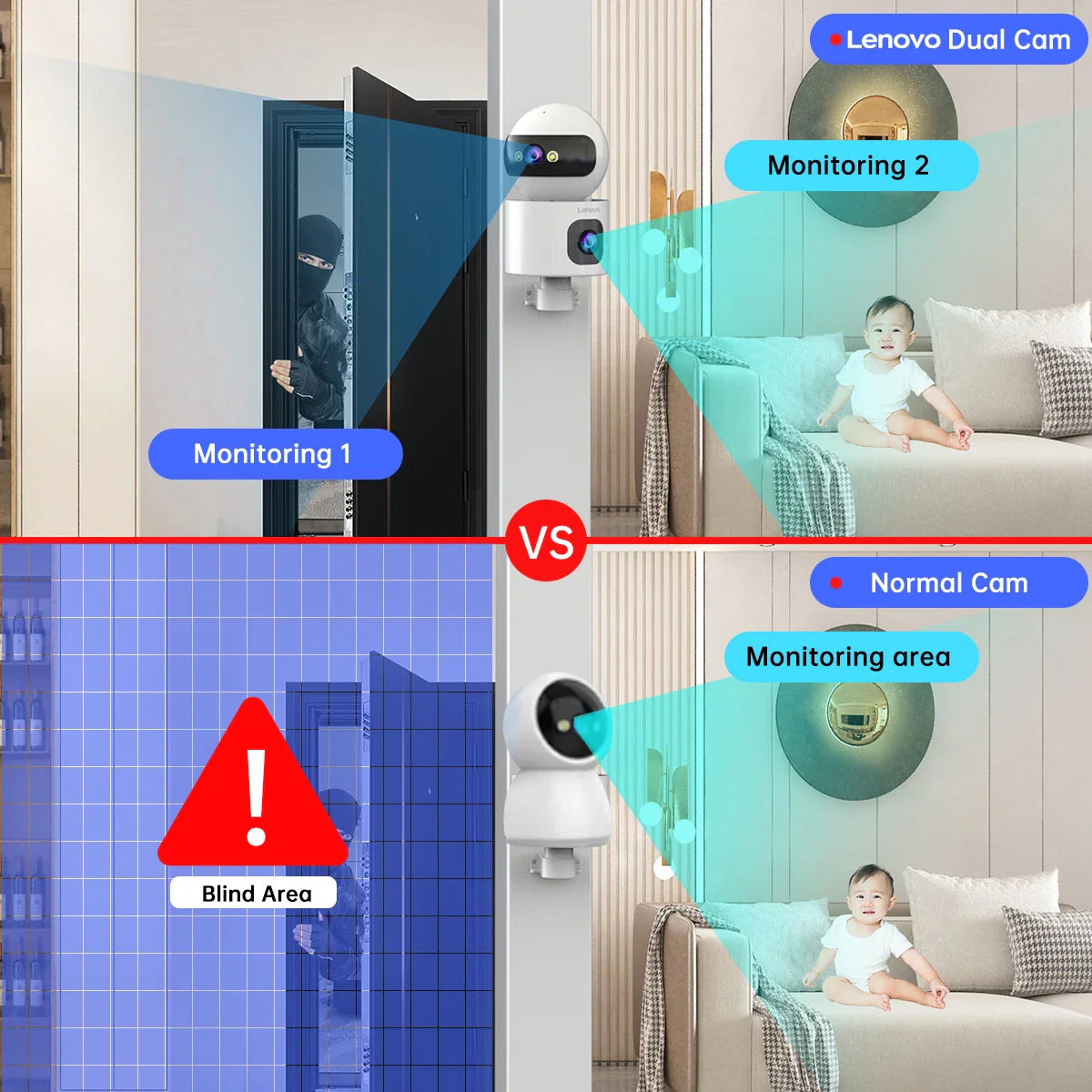 Lenovo 4K IP Camera – 5G WiFi Dual-Lens Smart Home CCTV, Wireless Surveillance with Auto Tracking, Security & Baby Monitor