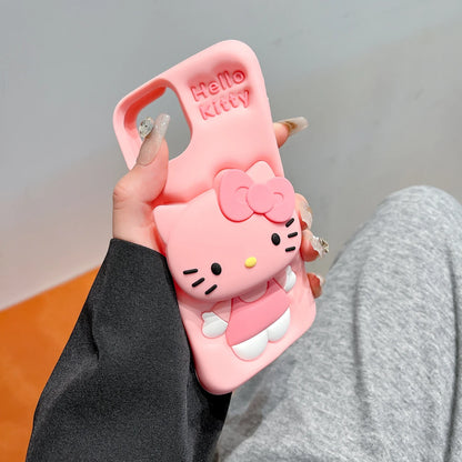 3D Kitty Face Phone Case — Soft Silicone Cartoon Grip Tok Holder for iPhone 11-16 Pro Max