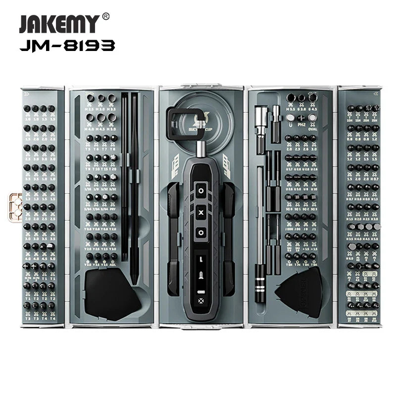 JAKEMY JM-8193 180-in-1 Electric Screwdriver Set – Precision Cordless Tool with Magnetic Bits for Phone, Glasses & Electronics Repair