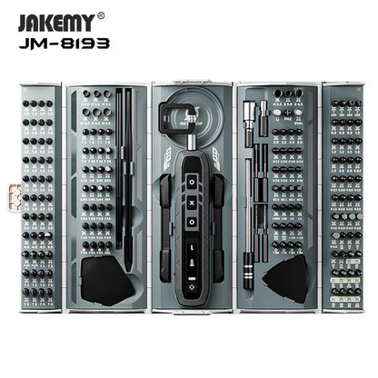 JAKEMY JM-8193 180-in-1 Electric Screwdriver Set – Precision Cordless Tool with Magnetic Bits for Phone, Glasses & Electronics Repair