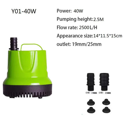 Submersible Water Pump – Ultra-Quiet for Fish Tanks, Ponds, Hydroponics, Fountains, 6W-100W, 110V-220V