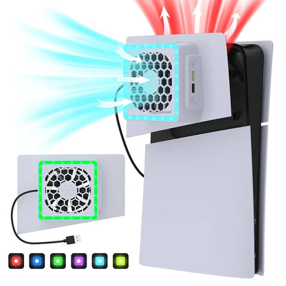 NEW Side-Mounted Cooling Fan for PS5 Slim – LED Light & 2 USB Ports Game Console Cooler Accessory