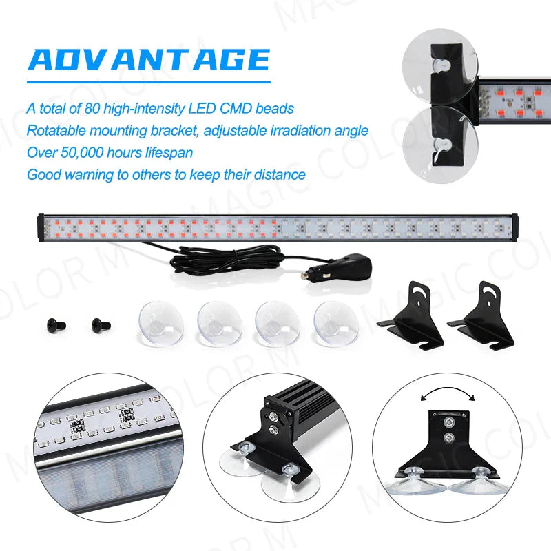 LED Strobe Police Lights - 80 LED Auto Emergency Grill Warning Lamp, Windshield Traffic Advisor Flashlight for Cars
