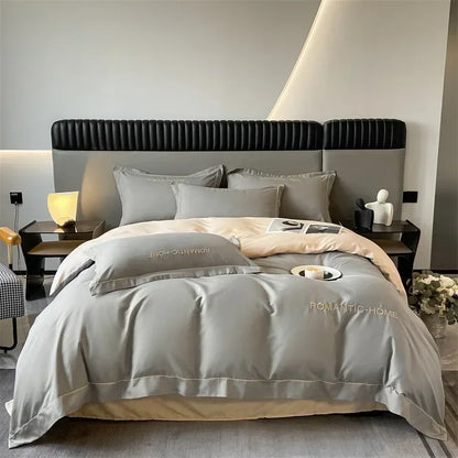 Pure Cotton Long Staple Bedding Set - 4PCS, Matte Bed Sheet & Duvet Cover, All Cotton