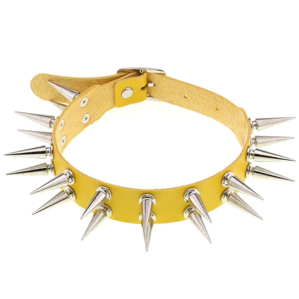 Long Spiked Choker Collar – Black PU Leather Punk Goth Necklace for Women & Men, Cosplay Jewelry Accessory