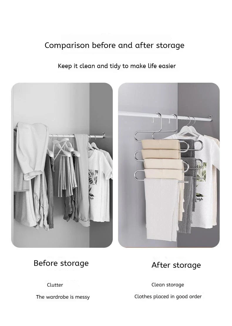 5 Layers Multifunctional Non-Slip Clothes Hanger Rack | Space-Saving Pants & Clothing Storage Organizer