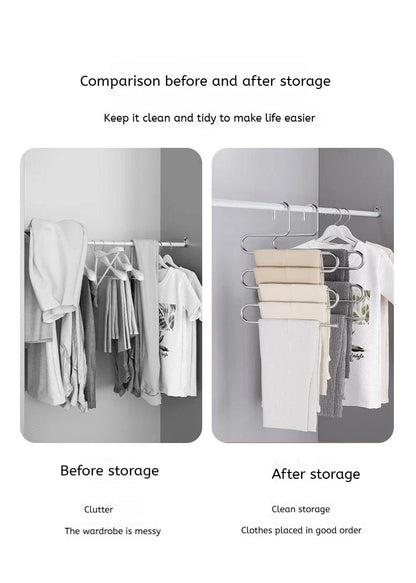 5 Layers Multifunctional Non-Slip Clothes Hanger Rack | Space-Saving Pants & Clothing Storage Organizer