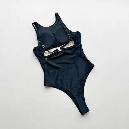Vintage Black One-Piece Bikini Swimsuit 2026 – Women’s Push-Up Monokini Swimwear Bathing Suit Beachwear Swimming Costume