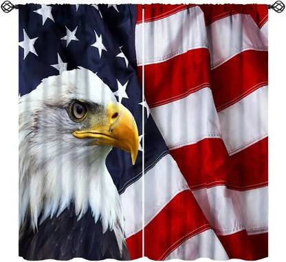 Flag Blackout Curtains – Rustic Green Camo Military USA Flag with Vintage Black Stripes and Thermal Insulation