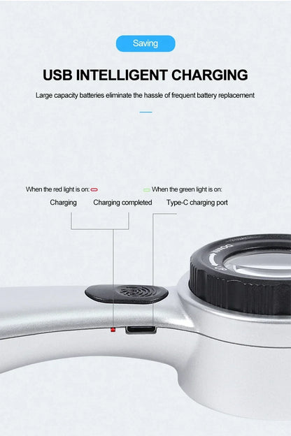 Rechargeable 30X Handheld Magnifying Glass – LED Illuminated Loupe with 4 Light Modes for Jewelry, Reading & Seniors
