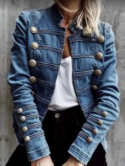 Fashionable Women's Denim Coat | Autumn 2024 Slim Fit Double-Breasted Jacket, Elegant European-American Commuter Style