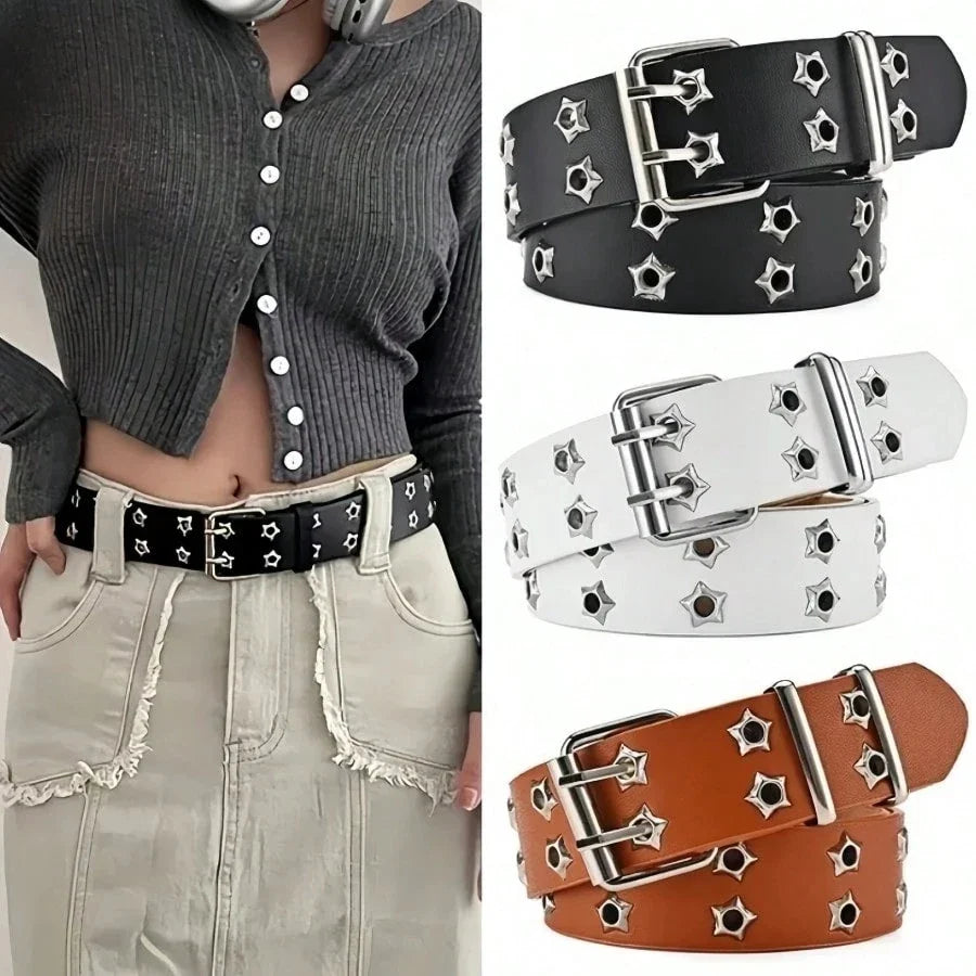 Women's Punk Hollow-Out Belt - Star Decor Fashion Waistband for Fall, Autumn & Halloween
