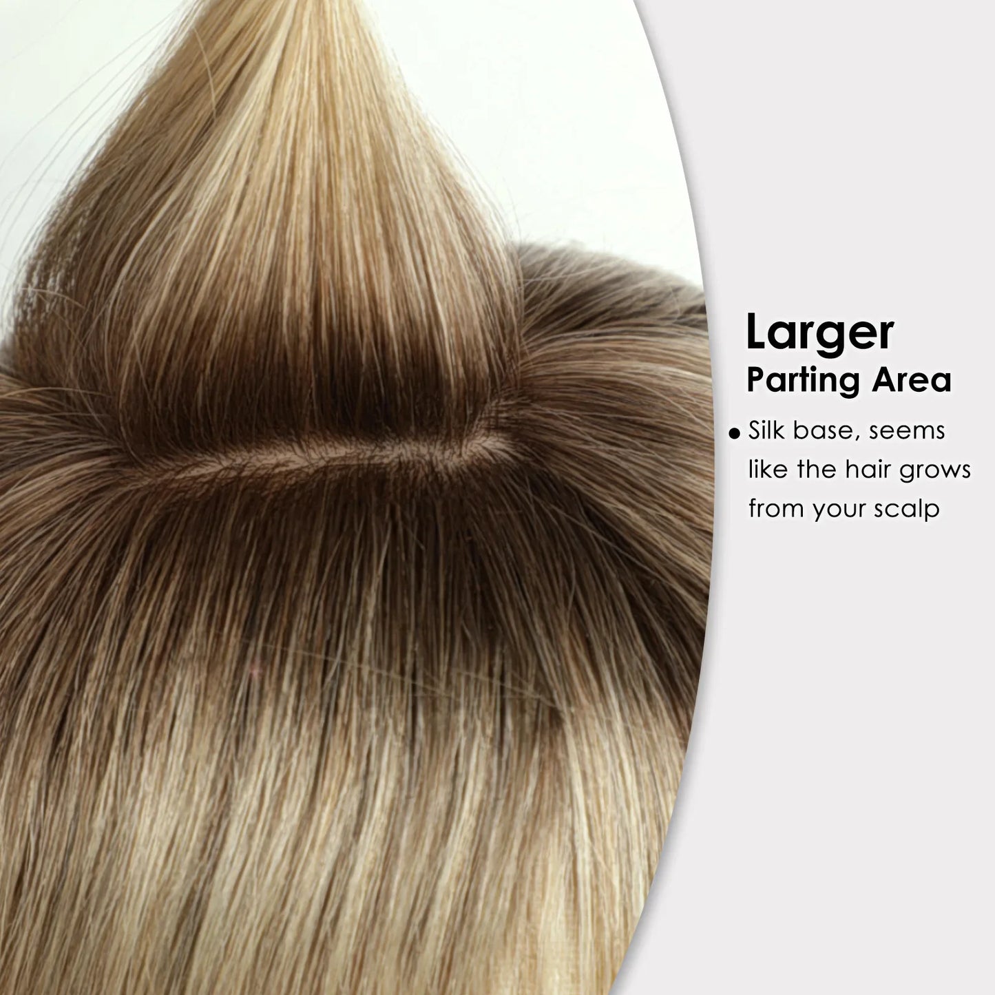 Ombre Brown Blonde Remy Human Hair Topper – 14 Inch Silk Base Clip-In Wig with Bangs for Women