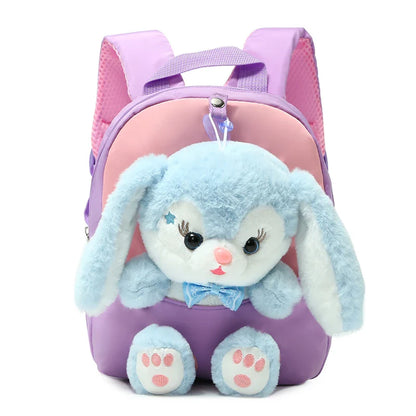 Plush 3D Rabbit Backpack for Kids – Cute Bow Tie Cartoon School Bag for Boys & Girls