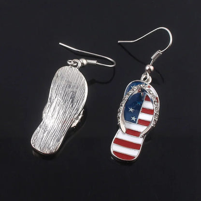 American Flag Drop Earrings - USA Patriotic Red White Blue 4th of July Jewelry Accessories for Women