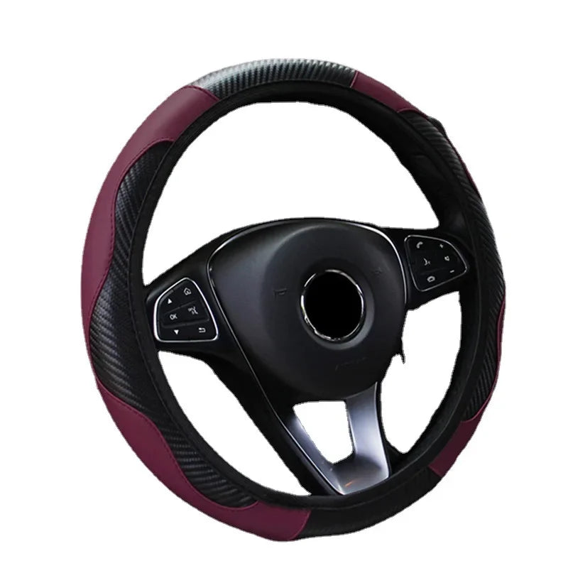 PU Leather Car Steering Wheel Cover — Breathable, Anti-Slip, 37-38cm Universal Car Accessory