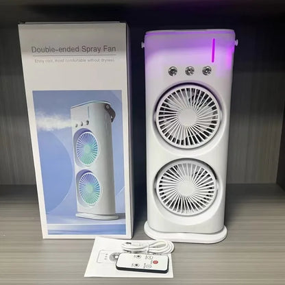 3-in-1 Portable Air Cooler Fan - Dual Head Cooling Fan with LED Night Light & Humidifier for Home and Office