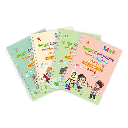 Sank Magic Practice Copybook Set – Reusable Writing Workbook with Pen, English Calligraphy for Preschool Kids Learning & Handwriting Practice