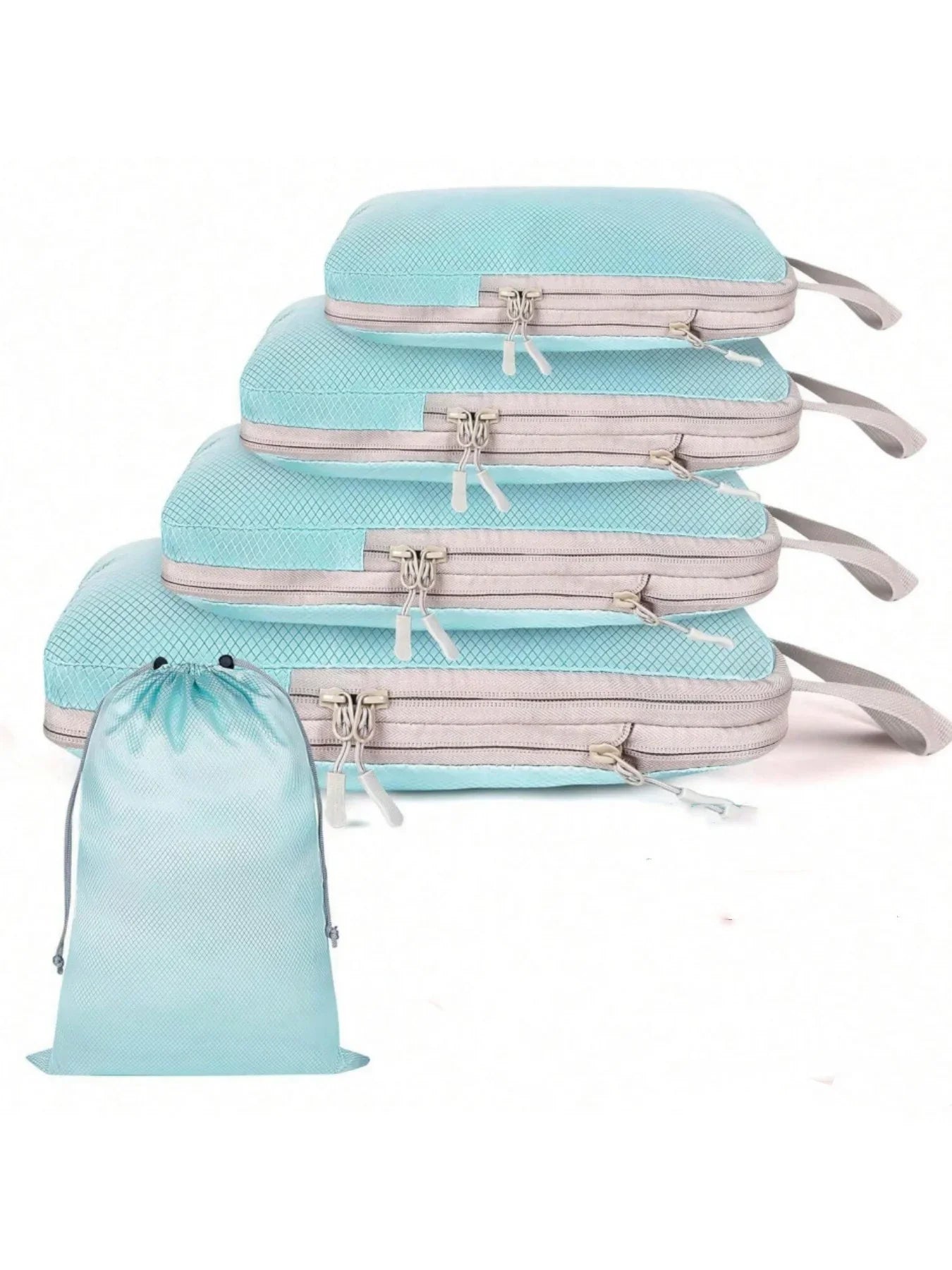 6-Piece Compressible Waterproof Nylon Packing Cubes Set – Portable Travel Storage Bags with Handbag Luggage Organizer
