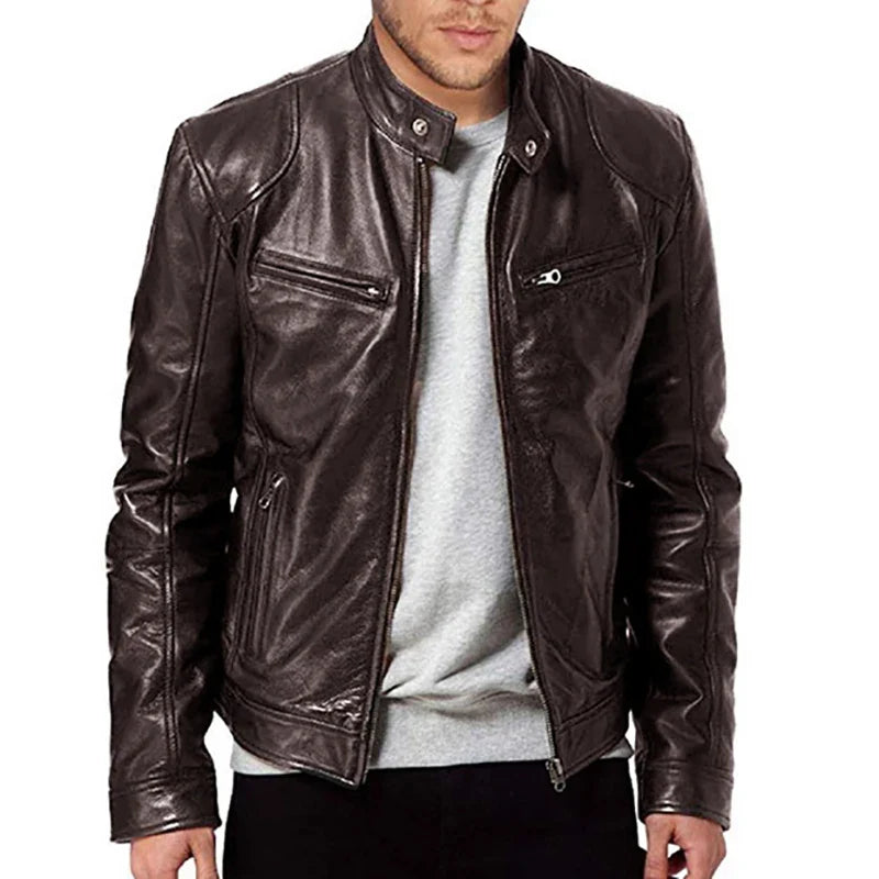 2024 Men’s Motorcycle Leather Jacket – Casual Slim Fit PU Coat with Lapel, Anti-Wind Motorcycle Outerwear for Autumn