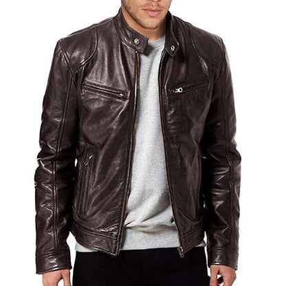 2024 Men’s Motorcycle Leather Jacket – Casual Slim Fit PU Coat with Lapel, Anti-Wind Motorcycle Outerwear for Autumn