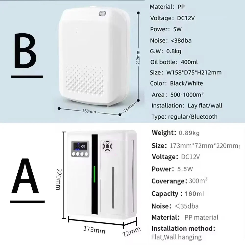 Wall Mounted Room Fragrance Diffuser - Bluetooth Essential Oils Diffuser with Built-in Fan, Electric Air Freshener for Home and Hotels