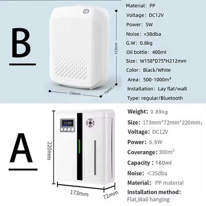 Wall Mounted Room Fragrance Diffuser - Bluetooth Essential Oils Diffuser with Built-in Fan, Electric Air Freshener for Home and Hotels