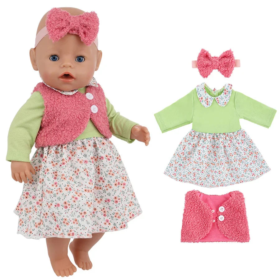 43cm Baby Doll Clothes Set – Leather Jacket, Pants & Rompers for 18-Inch American Dolls, Winter Outfit