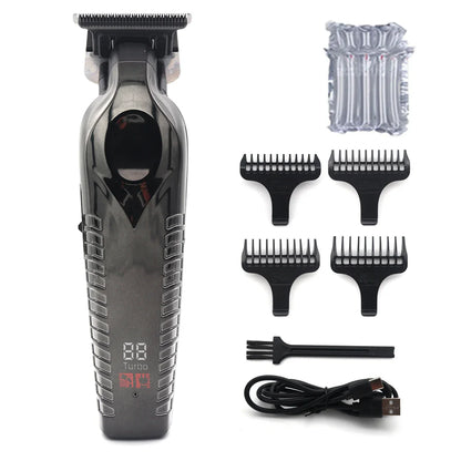 Men's Hair Trimmer – Zero Gapped DLC T-Blade, LED Display, Low Noise, Cordless Professional Hair Clipper for Finishing
