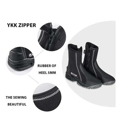 5mm Neoprene Dive Boots with Side Zipper – Wetsuit Shoes for Men & Women, Snorkeling & Scuba Diving Water Sports Accessories