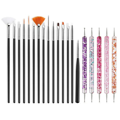 Nail Art Brush Set: 5/20Pcs Design Tip Painting Drawing Carving Dotting Pen - Flat Fan Liner Acrylic Gel UV Polish Manicure Tools