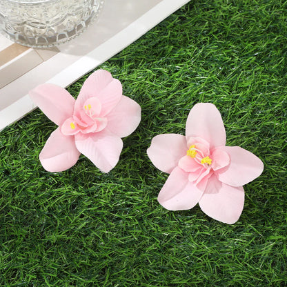 Simulated Orchid Flower Hairpins – White & Pink Hair Clips for Women, Summer Travel Seaside Fashion Headwear