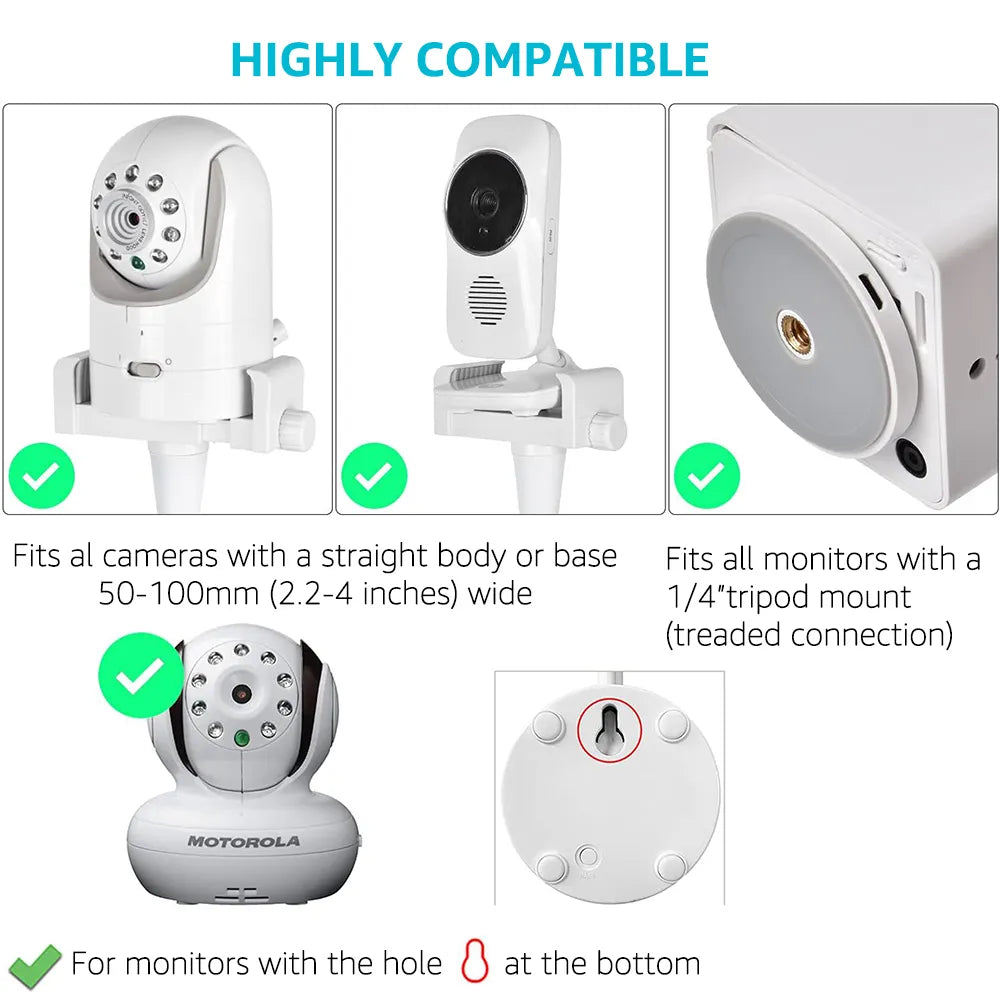 Universal Long Flexible Silicone Baby Monitor Holder - White, Hole-Free IP Camera Mount for Crib and Cradle
