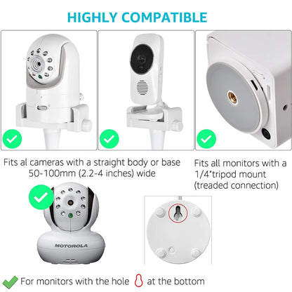 Universal Long Flexible Silicone Baby Monitor Holder - White, Hole-Free IP Camera Mount for Crib and Cradle