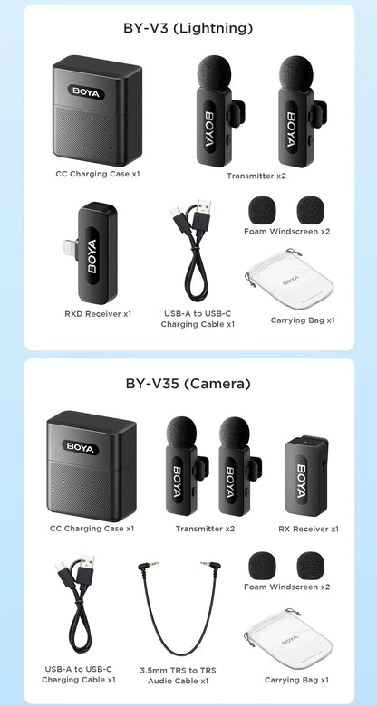 BOYA BY-V3 Wireless Lavalier Microphone – Lapel Mic for iPhone, iPad, Android, USB-C, Gaming, Video Recording & Streaming