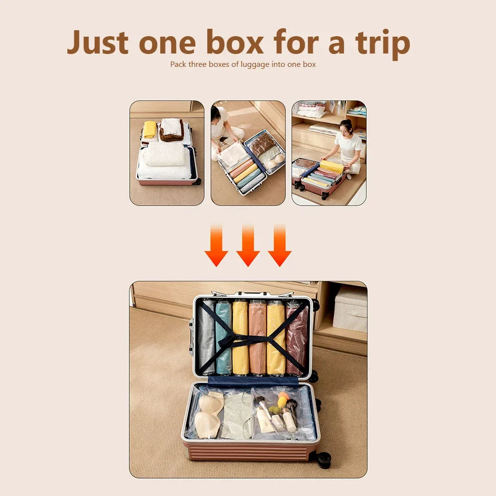 4pcs Reusable Transparent Vacuum Bags — Folding Compressed Space-Saving Storage for Clothes & Travel