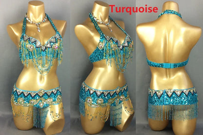 Sexy Belly Dance Costume Set for Women – 2-Piece Bra & Belt Outfit for Sizes 34D/DD,36D/DD,38/D/DDD,40B/C/D,42D/DD