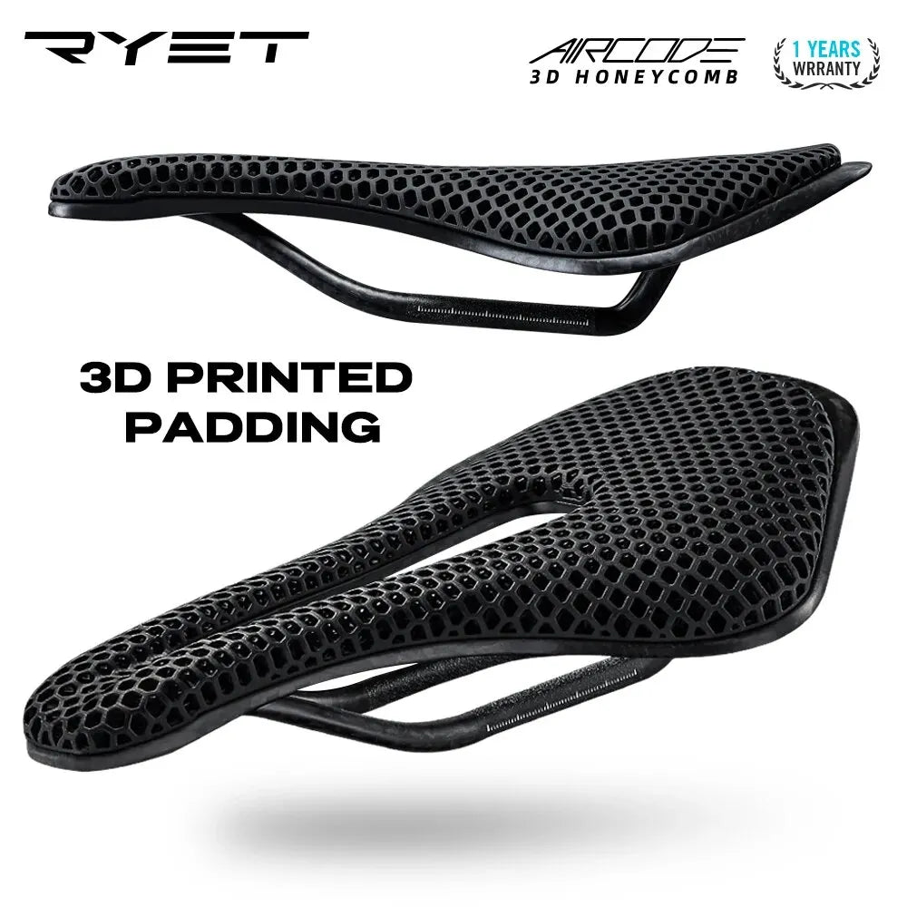 RYET 3D Printed Bike Saddle – Ultralight Carbon Fiber Hollow Seat for MTB, Gravel & Road Cycling Comfort & Breathability