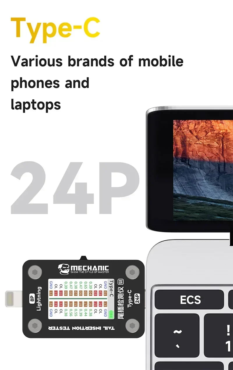 MECHANIC T-824 SE Tail Insertion Tester – Type-C & Lightning Interface Detector for Phone Repair Tools