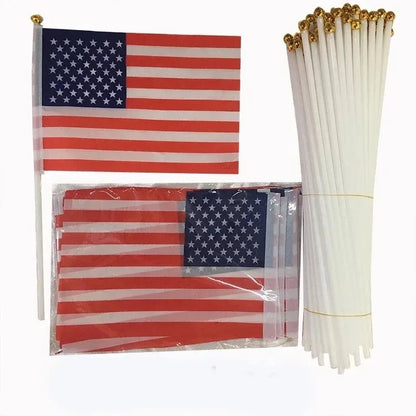50PCS USA Handheld Stick Flags — 14x21cm American Mini Flags with 30cm Pole, US Banner Party & Event Decor