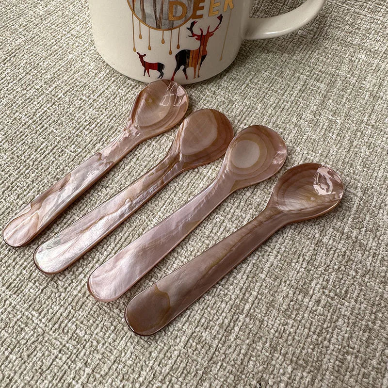 Mother of Pearl Shell Spoon 9-13CM — Natural Seashell Stirring Spoon for Coffee & Desserts