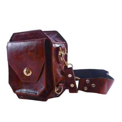 Punk Retro PU Waist Bag – Small Square Casual Crossbody Hip Pack for Women, Multi-Function Outdoor Leg Phone Pouch