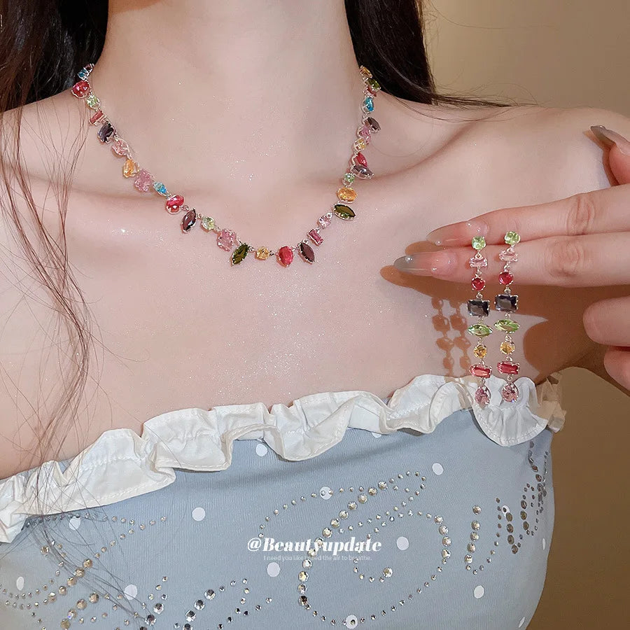 18K Gold Plated Crystal Zircon Necklace – Luxury Colorful Fashion Jewelry for Women, Party & Evening Accessories