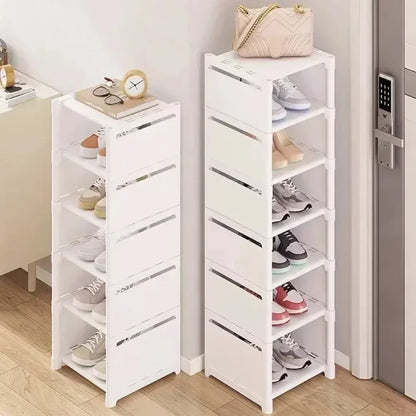 Multiple Layers Shoe Organizer Rack - Space-Saving Stackable Shelf for Wall Corner, Adjustable Shoe Storage Cabinet