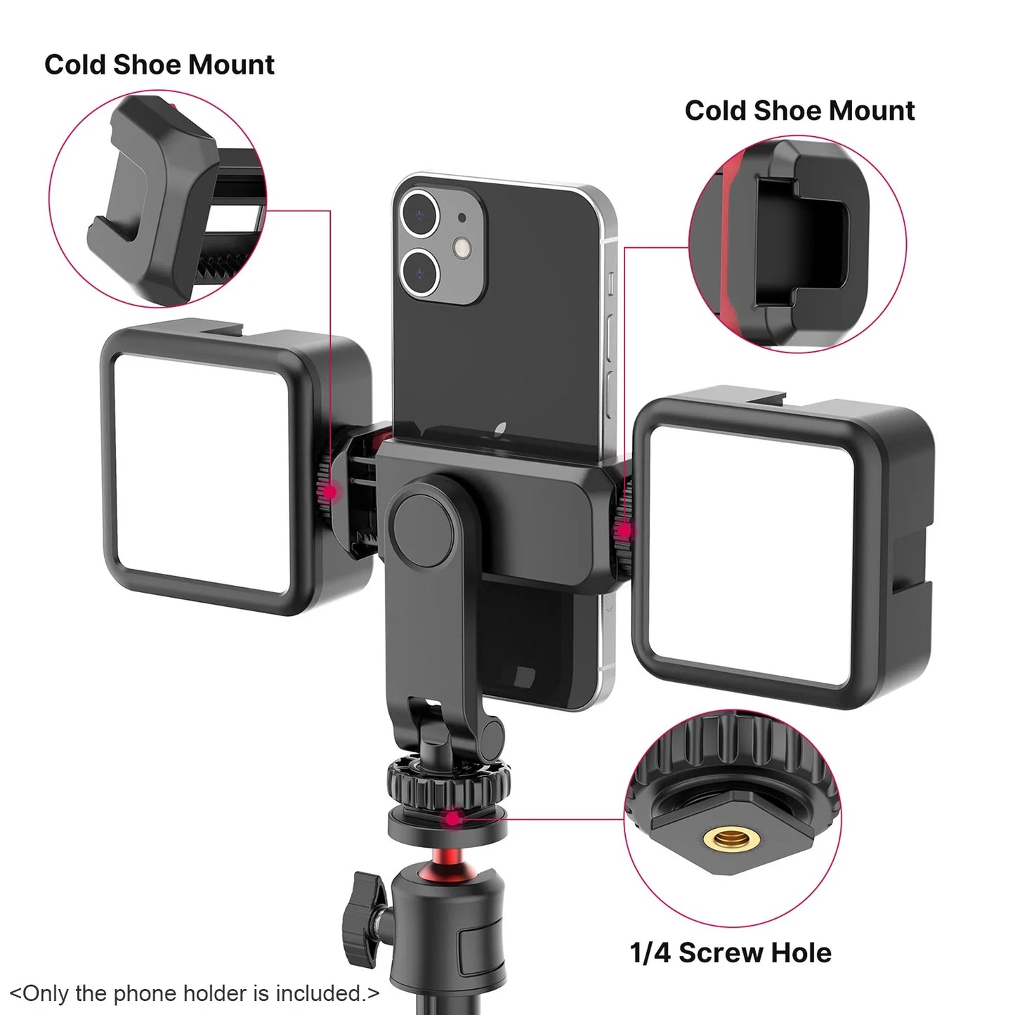 360° Rotatable Phone Tripod Mount with Dual Cold Shoe – Multi-Functional Clamp Holder for Vlogging & Streaming