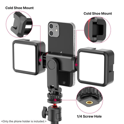 360° Rotatable Phone Tripod Mount with Dual Cold Shoe – Multi-Functional Clamp Holder for Vlogging & Streaming