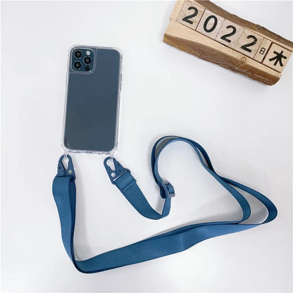 Crossbody Shoulder Strap Phone Case - Transparent Shockproof Cover for iPhone 17 Air, 16, 15, 14, 13 Pro Max & More